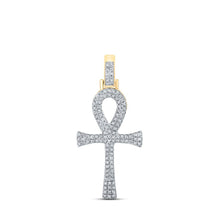 Load image into Gallery viewer, 10kt Yellow Gold Men's Round Diamond Ankh Cross Charm Pendant - 1/3 Cttw | Splendid Jewellery - Splendid Jewellery