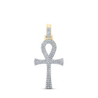 10kt Yellow Gold Men's Round Diamond Ankh Cross Charm Pendant - 1/3 Cttw | Splendid Jewellery - Splendid Jewellery