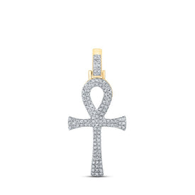 10kt Yellow Gold Men's Round Diamond Ankh Cross Charm Pendant - 1/3 Cttw | Splendid Jewellery - Splendid Jewellery