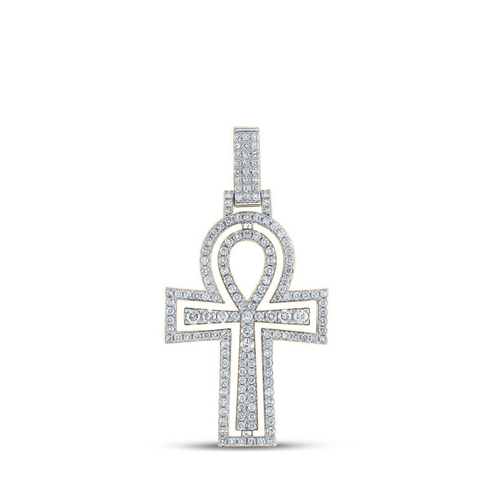10kt Yellow Gold Men's Round Diamond Ankh Cross Charm Pendant - 2 Cttw | Splendid Jewellery - Splendid Jewellery