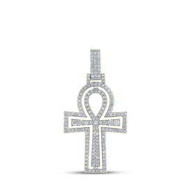10kt Yellow Gold Men's Round Diamond Ankh Cross Charm Pendant - 2 Cttw | Splendid Jewellery - Splendid Jewellery