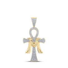Load image into Gallery viewer, 10kt Yellow Gold Men's Round Diamond Ankh Cross Charm Pendant - 3/4 Cttw | Dazzling Diamond Delight - Splendid Jewellery
