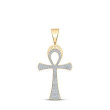 Load image into Gallery viewer, 10kt Yellow Gold Men's Round Diamond Ankh Cross Charm Pendant - 3/4 Cttw | Splendid Jewellery - Splendid Jewellery