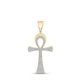 10kt Yellow Gold Men's Round Diamond Ankh Cross Charm Pendant - 3/4 Cttw | Splendid Jewellery - Splendid Jewellery