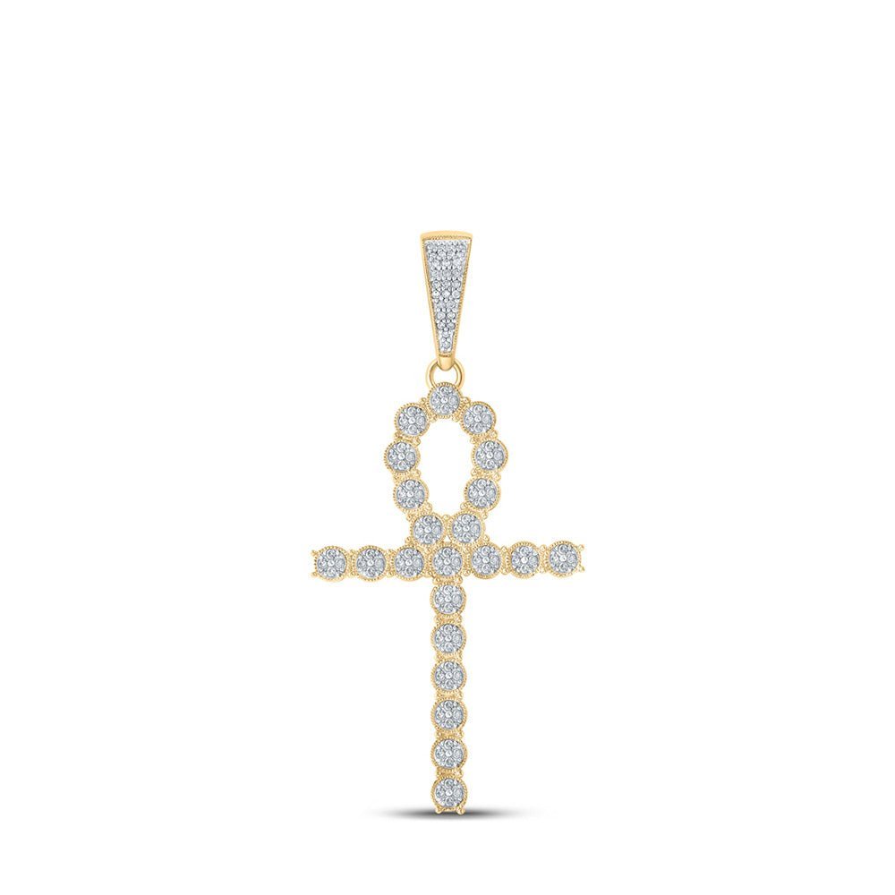 10kt Yellow Gold Men's Round Diamond Ankh Cross Charm Pendant - 5/8 Ct.t.w. - Splendid Jewellery