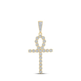 10kt Yellow Gold Men's Round Diamond Ankh Cross Charm Pendant - 5/8 Ct.t.w. - Splendid Jewellery