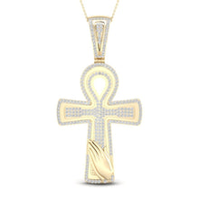 Load image into Gallery viewer, 10kt Yellow Gold Men's Round Diamond Ankh Cross Charm Pendant - 5/8 Ct.t.w. Top view from the 10Kt Yellow Gold Mens Round Diamond Ankh Cross Charm Pendant 5 8 Cttwpin270898 collection by Splendid Jewellery