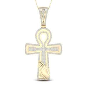 10kt Yellow Gold Men's Round Diamond Ankh Cross Charm Pendant - 5/8 Ct.t.w. - Splendid Jewellery