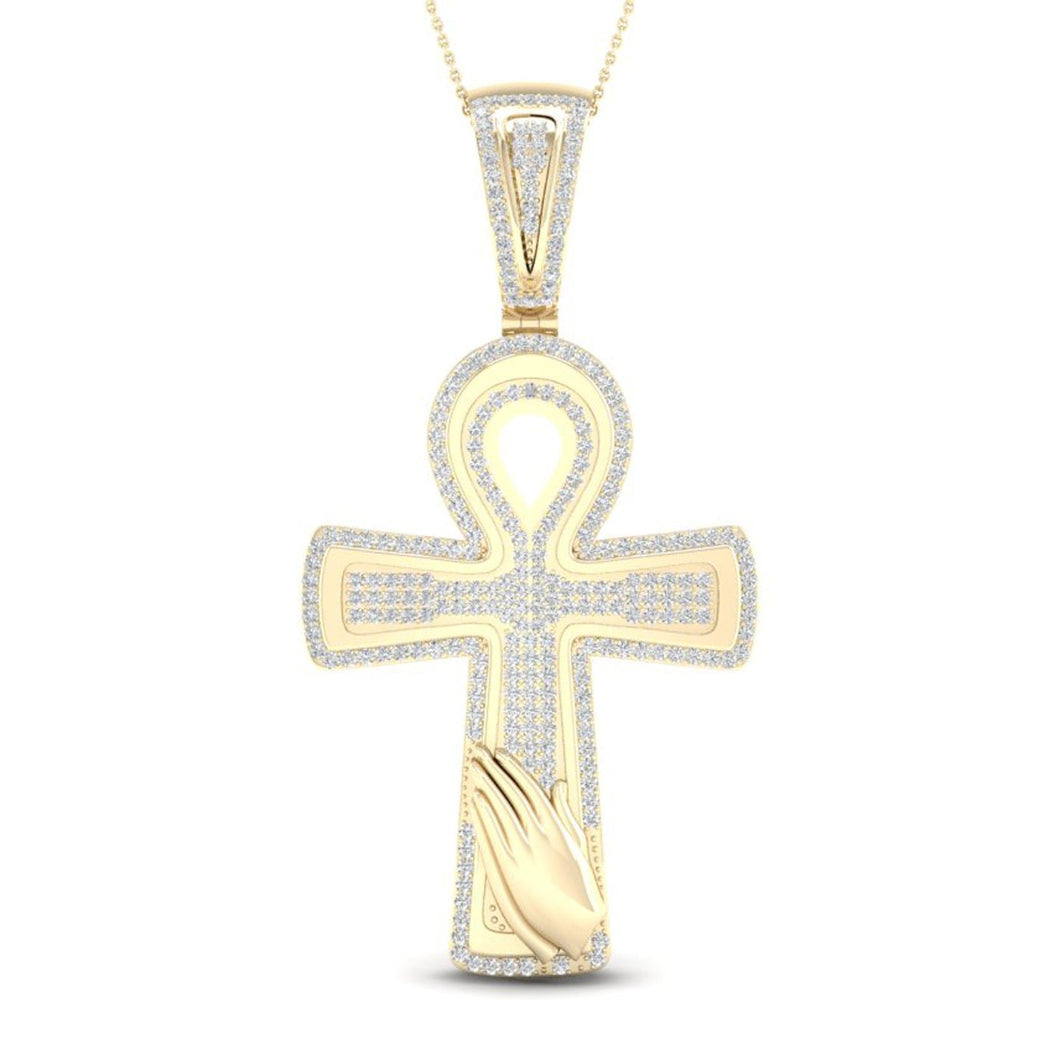 10kt Yellow Gold Men's Round Diamond Ankh Cross Charm Pendant - 5/8 Ct.t.w. - Splendid Jewellery