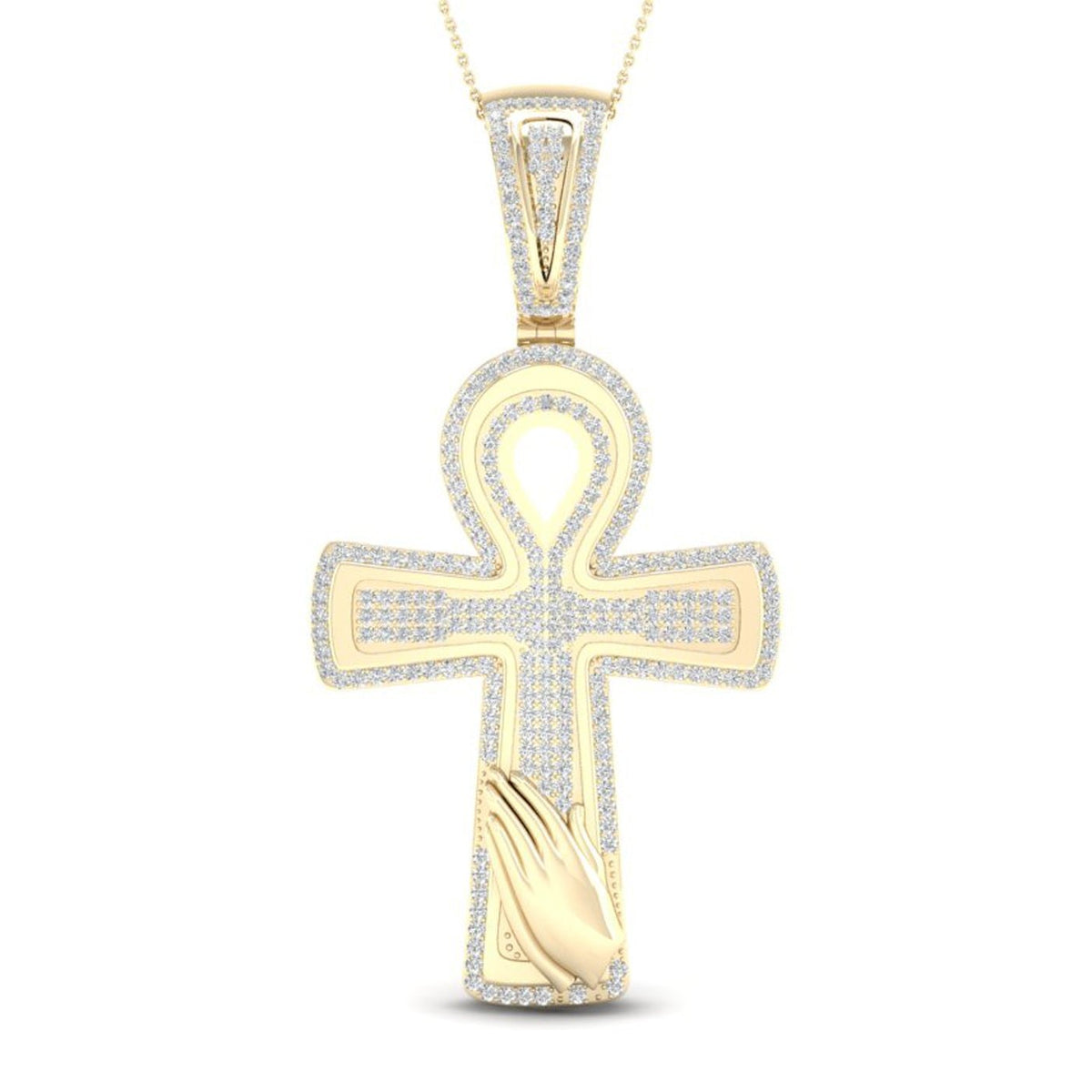 10kt Yellow Gold Men's Round Diamond Ankh Cross Charm Pendant - 5/8 Ct.t.w. - Splendid Jewellery