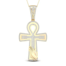 Load image into Gallery viewer, 10kt Yellow Gold Men's Round Diamond Ankh Cross Charm Pendant - 5/8 Ct.t.w. - Splendid Jewellery