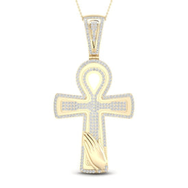 10kt Yellow Gold Men's Round Diamond Ankh Cross Charm Pendant - 5/8 Ct.t.w. - Splendid Jewellery