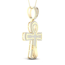 Load image into Gallery viewer, 10kt Yellow Gold Men's Round Diamond Ankh Cross Charm Pendant - 5/8 Ct.t.w. Side 2 view from the 10Kt Yellow Gold Mens Round Diamond Ankh Cross Charm Pendant 5 8 Cttwpin270898 collection by Splendid Jewellery