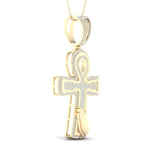 10kt Yellow Gold Men's Round Diamond Ankh Cross Charm Pendant - 5/8 Ct.t.w. - Splendid Jewellery