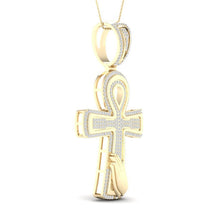 Load image into Gallery viewer, 10kt Yellow Gold Men's Round Diamond Ankh Cross Charm Pendant - 5/8 Ct.t.w. - Splendid Jewellery