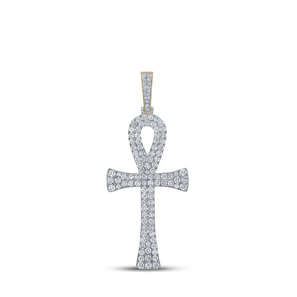 10kt Yellow Gold Men's Round Diamond Ankh Cross Charm Pendant - 6 - 1/3 Cttw | Splendid Jewellery - Splendid Jewellery