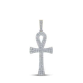 10kt Yellow Gold Men's Round Diamond Ankh Cross Charm Pendant - 6 - 1/3 Cttw | Splendid Jewellery - Splendid Jewellery