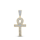 10kt Yellow Gold Men's Round Diamond Ankh Cross Charm Pendant - 7/8 Cttw | Splendid Jewellery - Splendid Jewellery
