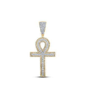 10kt Yellow Gold Men's Round Diamond Ankh Cross Charm Pendant - 7/8 Cttw | Splendid Jewellery - Splendid Jewellery