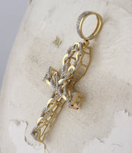 Load image into Gallery viewer, 10kt Yellow Gold Men's Round Diamond Ankh Cross Charm Pendant - A Dazzling Symbol of Style and Spirituality - Splendid Jewellery