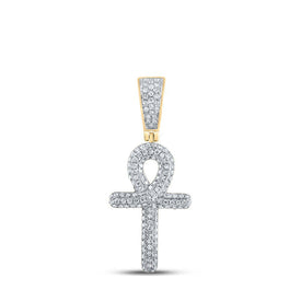 10kt Yellow Gold Men's Round Diamond Ankh Cross Charm Pendant - A Dazzling Symbol of Style and Spirituality - Splendid Jewellery