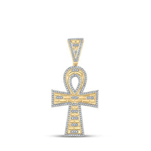 Load image into Gallery viewer, 10kt Yellow Gold Men's Round Diamond Ankh Cross Charm Pendant - A Dazzling Symbol of Style and Spirituality - Splendid Jewellery