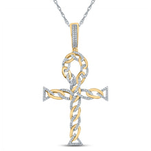 Load image into Gallery viewer, 10kt Yellow Gold Men&#39;s Round Diamond Ankh Cross Charm Pendant - A Dazzling Symbol of Style and Spirituality Top view from the 10Kt Yellow Gold Mens Round Diamond Ankh Cross Charm Pendant 3 8 Cttwpin287566 collection by Splendid Jewellery