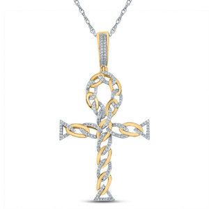 10kt Yellow Gold Men's Round Diamond Ankh Cross Charm Pendant - A Dazzling Symbol of Style and Spirituality - Splendid Jewellery