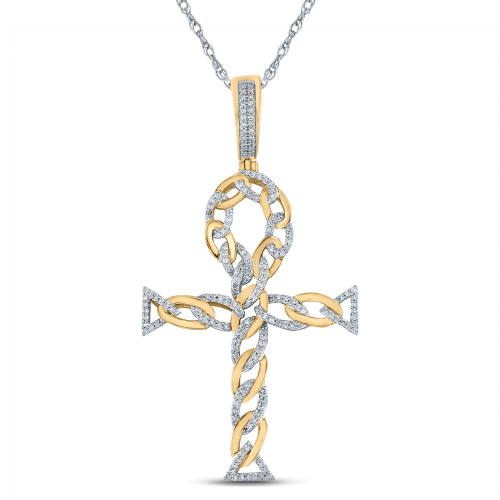 10kt Yellow Gold Men's Round Diamond Ankh Cross Charm Pendant - A Dazzling Symbol of Style and Spirituality - Splendid Jewellery