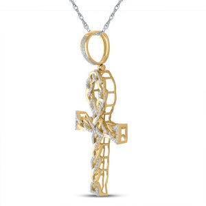 10kt Yellow Gold Men's Round Diamond Ankh Cross Charm Pendant - A Dazzling Symbol of Style and Spirituality - Splendid Jewellery