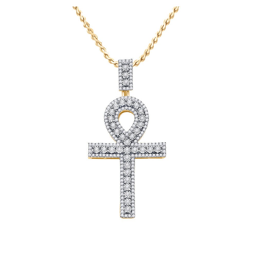 10kt Yellow Gold Mens Round Diamond Ankh Cross Charm Pendant - A Dazzling Symbol of Style and Spirituality - Splendid Jewellery