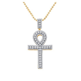10kt Yellow Gold Mens Round Diamond Ankh Cross Charm Pendant - A Dazzling Symbol of Style and Spirituality - Splendid Jewellery