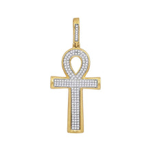 Load image into Gallery viewer, 10kt Yellow Gold Mens Round Diamond Ankh Cross Charm Pendant - A Symbol of Elegance and Spirituality  Side View from Splendid Jewellery