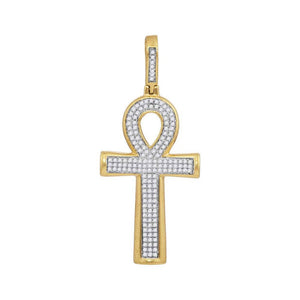 10kt Yellow Gold Mens Round Diamond Ankh Cross Charm Pendant - A Symbol of Elegance and Spirituality - Splendid Jewellery