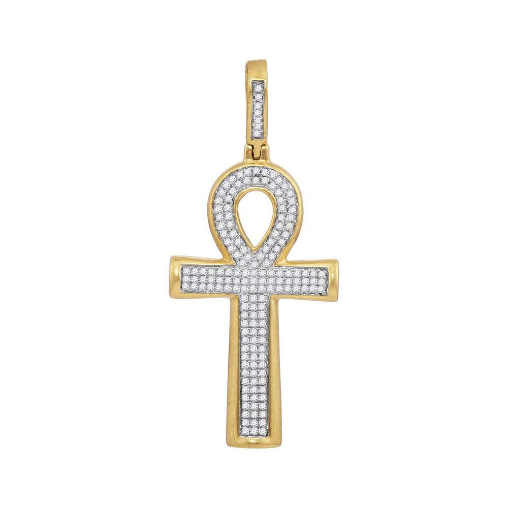 10kt Yellow Gold Mens Round Diamond Ankh Cross Charm Pendant - A Symbol of Elegance and Spirituality - Splendid Jewellery