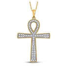 10kt Yellow Gold Men's Round Diamond Ankh Cross Charm Pendant - A Symbol of Timeless Elegance - Splendid Jewellery
