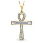 10kt Yellow Gold Men's Round Diamond Ankh Cross Charm Pendant - A Symbol of Timeless Elegance - Splendid Jewellery