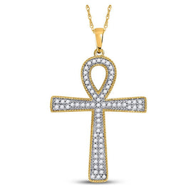 10kt Yellow Gold Men's Round Diamond Ankh Cross Charm Pendant - A Symbol of Timeless Elegance - Splendid Jewellery