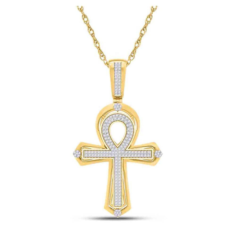10kt Yellow Gold Men's Round Diamond Ankh Cross Charm Pendant - Captivating Elegance - Splendid Jewellery
