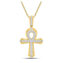 Load image into Gallery viewer, 10kt Yellow Gold Men's Round Diamond Ankh Cross Charm Pendant - Captivating Elegance - Splendid Jewellery