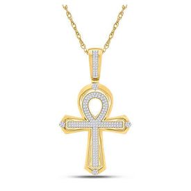 10kt Yellow Gold Men's Round Diamond Ankh Cross Charm Pendant - Captivating Elegance - Splendid Jewellery