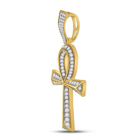 10kt Yellow Gold Men's Round Diamond Ankh Cross Charm Pendant - Exquisite Brilliance - Splendid Jewellery