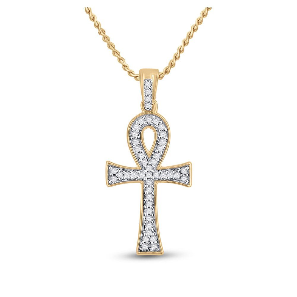 10kt Yellow Gold Men's Round Diamond Ankh Cross Charm Pendant - Exquisite Elegance - Splendid Jewellery