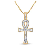 Load image into Gallery viewer, 10kt Yellow Gold Men's Round Diamond Ankh Cross Charm Pendant - Exquisite Elegance - Splendid Jewellery