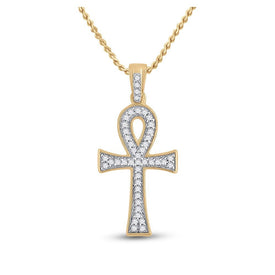 10kt Yellow Gold Men's Round Diamond Ankh Cross Charm Pendant - Exquisite Elegance - Splendid Jewellery