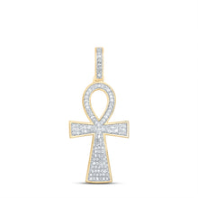 Load image into Gallery viewer, 10kt Yellow Gold Men&#39;s Round Diamond Ankh Cross Charm Pendant - Exquisite Elegance Top view from the 10Kt Yellow Gold Mens Round Diamond Ankh Cross Charm Pendant 1 3 Cttwpin223790 collection by Splendid Jewellery