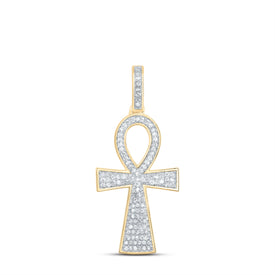 10kt Yellow Gold Men's Round Diamond Ankh Cross Charm Pendant - Exquisite Elegance Top view from the 10Kt Yellow Gold Mens Round Diamond Ankh Cross Charm Pendant 1 3 Cttwpin223790 collection by Splendid Jewellery