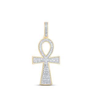 10kt Yellow Gold Men's Round Diamond Ankh Cross Charm Pendant - Exquisite Elegance - Splendid Jewellery