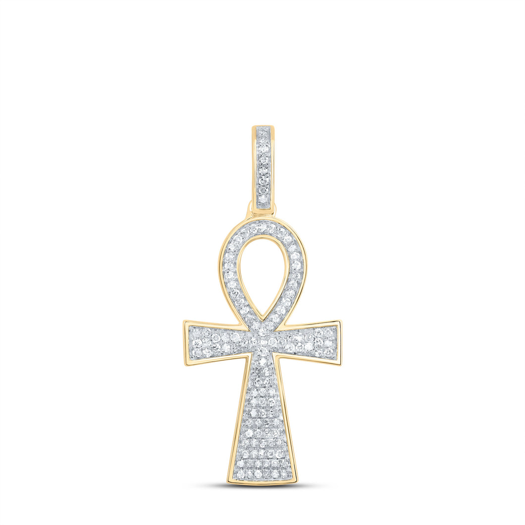 10kt Yellow Gold Men's Round Diamond Ankh Cross Charm Pendant - Exquisite Elegance - Splendid Jewellery