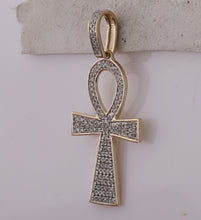 Load image into Gallery viewer, 10kt Yellow Gold Men's Round Diamond Ankh Cross Charm Pendant - Exquisite Elegance - Splendid Jewellery